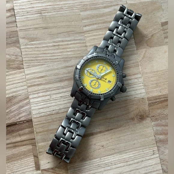 Lorelli Titanium Rare Men’s Chronograph Watch Yellow Dial Titanium Bracelet Date